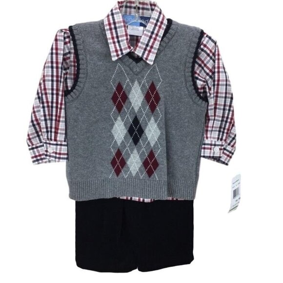 Good Lad Boys Outfit Size 24 M 2T Arglyes Sweater Vest Pant Toddler 3 Pc - Picture 1 of 7